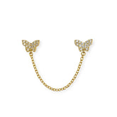 Sweet Double Butterfly Chain Stud Earrings
